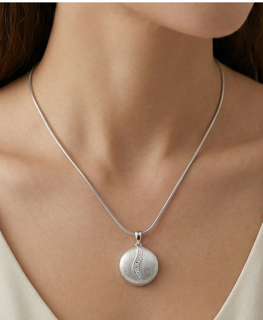 LUXE 925 Sterling Silver Round Textured Disc Pendant Necklace High Polish Finish Statement Jewellery