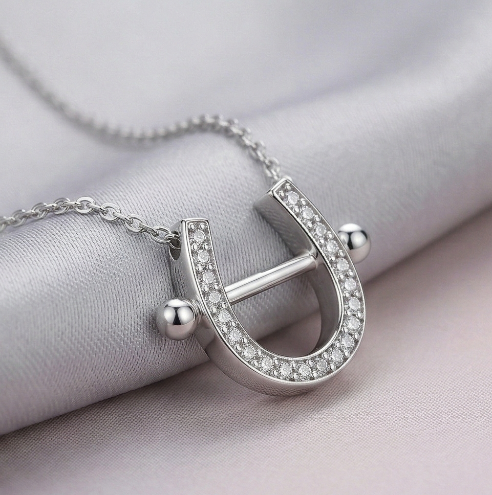 LUXE 925 Sterling Silver Lucky Horseshoe Pendant Necklace High Polish Finish Everyday Jewellery