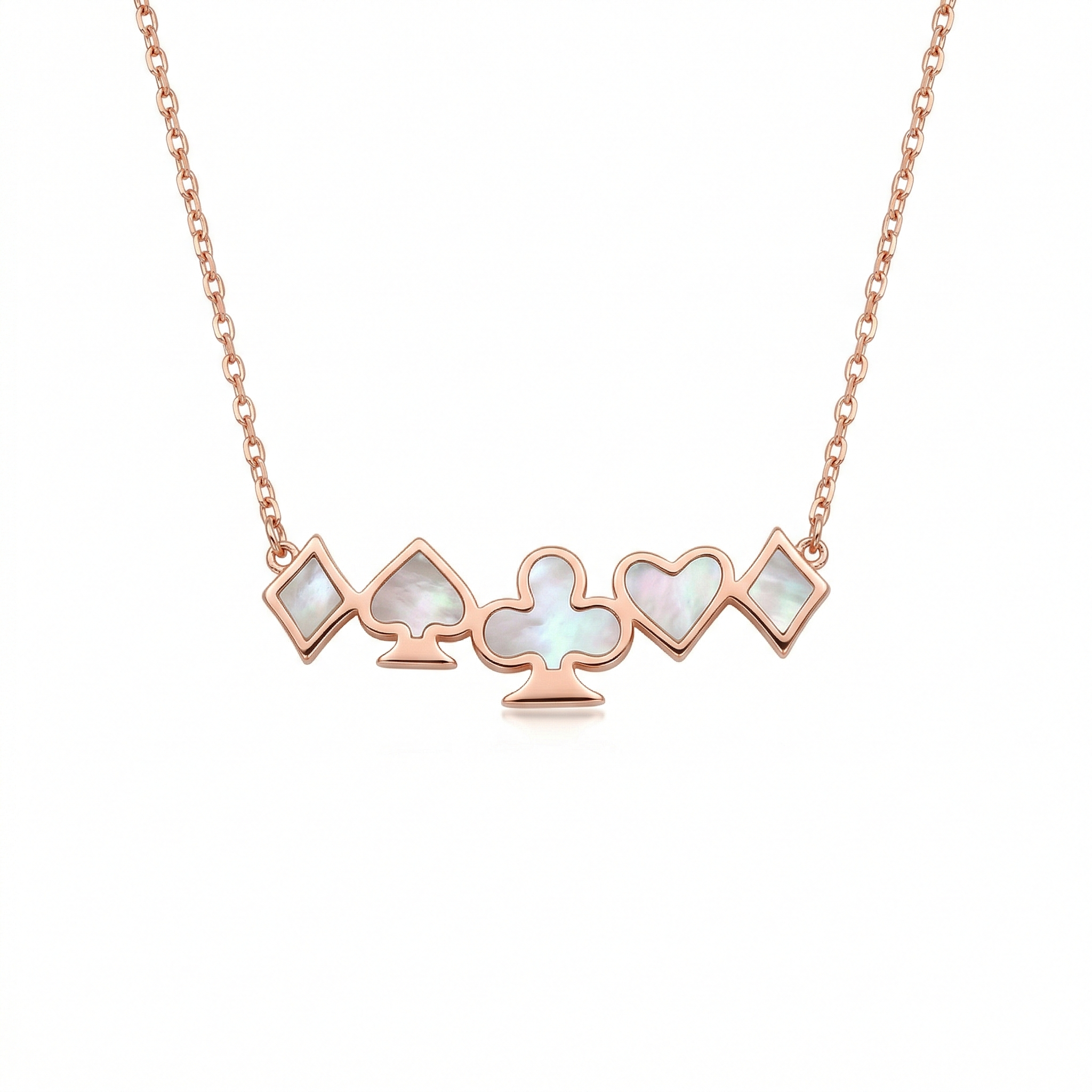 LUXE 925 Sterling Silver Rose Gold Plated Playing Card Suits Necklace Women's Jewellery