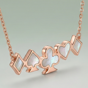 LUXE 925 Sterling Silver Rose Gold Plated Playing Card Suits Necklace Women's Jewellery