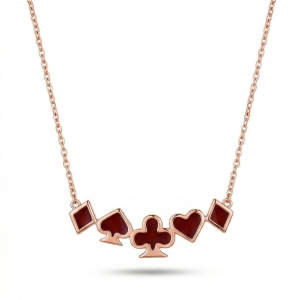 LUXE 925 Sterling Silver Rose Gold Plated Red Playing Card Suits Necklace Jewellery
