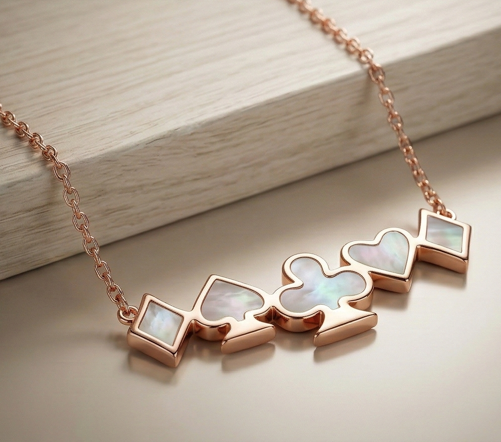 LUXE 925 Sterling Silver Rose Gold Plated Playing Card Suits Necklace Women's Jewellery