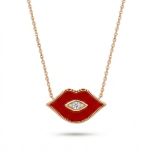 LUXE 925 Sterling Silver Rose Gold Plated Red Lips Evil Eye Necklace Quirky Jewellery
