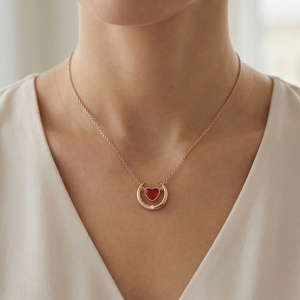 LUXE 925 Sterling Silver Rose Gold Plated Crescent Moon and Red Heart Necklace Jewellery