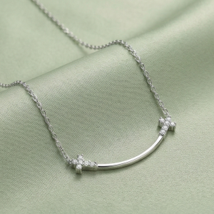 LUXE 925 Sterling Silver Curved Smile Cross Pendant Necklace High Polish Rhodium Finish Fine Jewellery for Women
