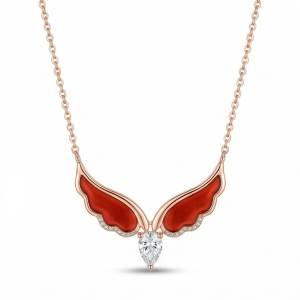 LUXE 925 Sterling Silver Red Wing Teardrop Pendant Necklace Rose Gold Finish Fine Jewellery for Women