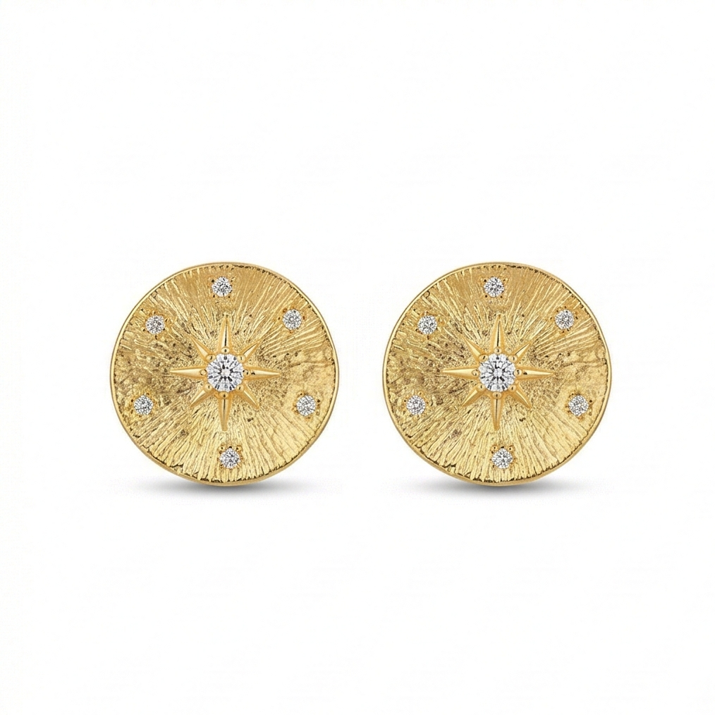 LUXE 925 Sterling Silver Gold Plated Sunburst Round Stud Earrings Jewellery for Women