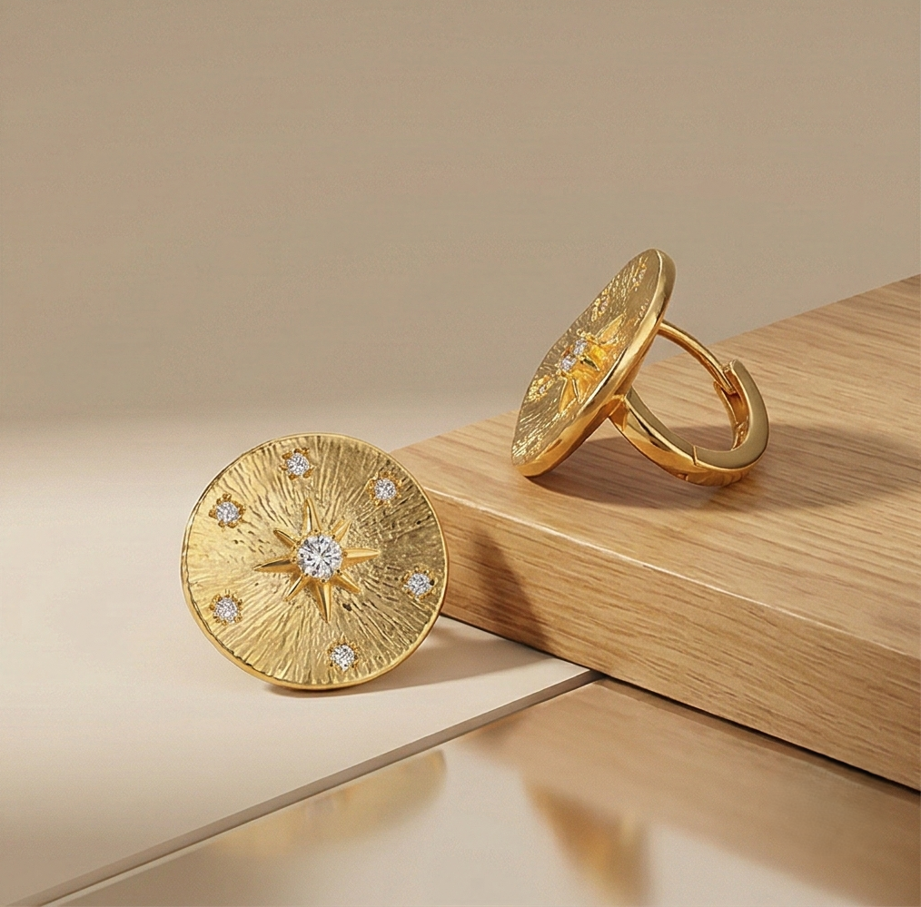 LUXE 925 Sterling Silver Gold Plated Sunburst Round Stud Earrings Jewellery for Women
