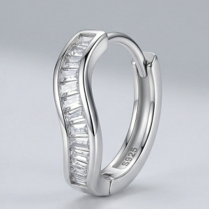 LUXE 925 Sterling Silver High Polish Rhodium Wavy Baguette Huggie Hoop Earrings Modern Minimalist Jewellery