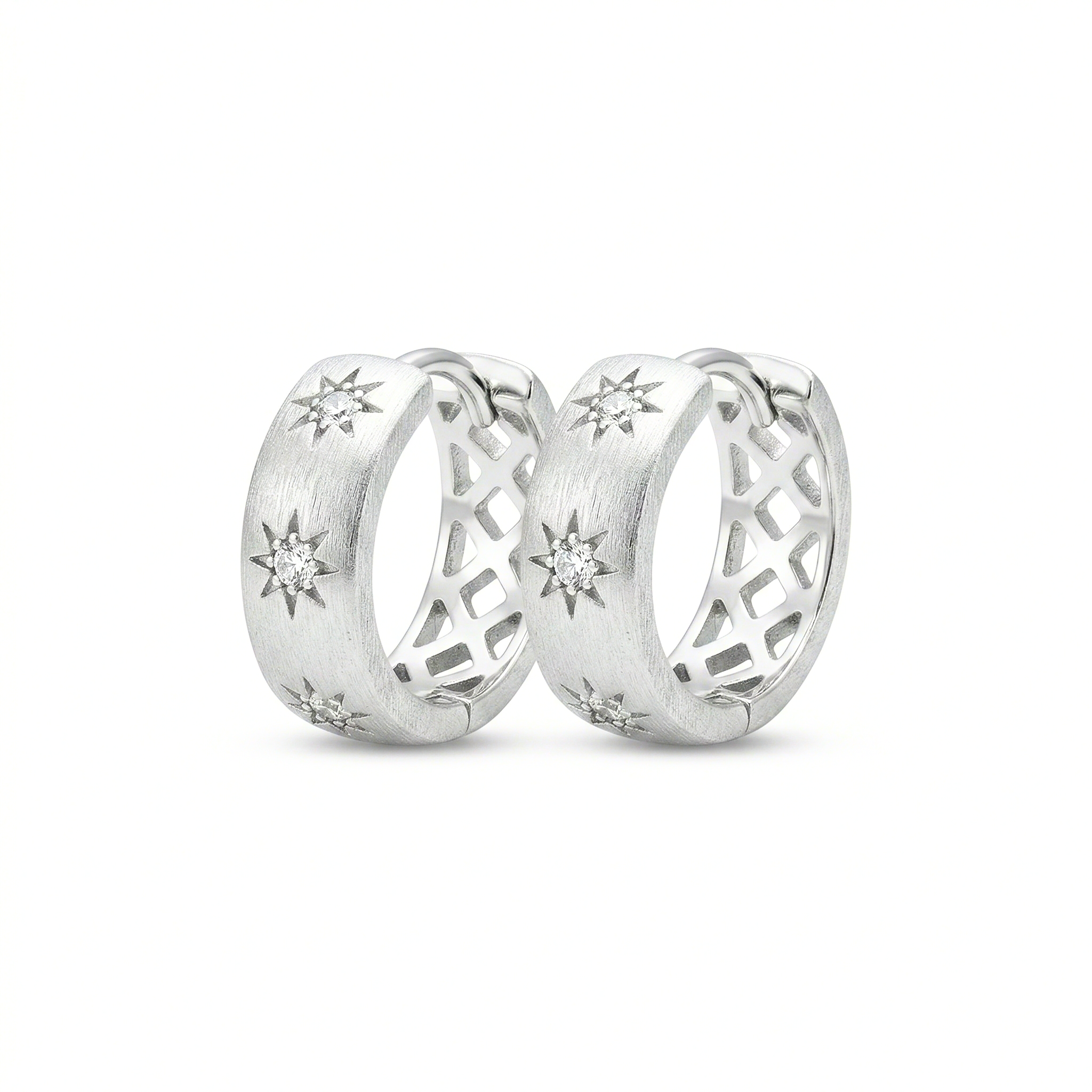LUXE 925 Sterling Silver Brushed Finish Starburst Wide Hoop Earrings Jewellery for Women