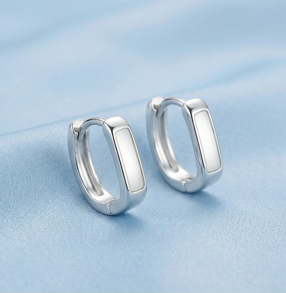 LUXE 925 Sterling Silver High Polish Rectangular Huggie Hoop Earrings Jewellery for Women