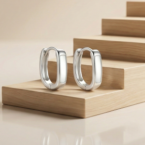 LUXE 925 Sterling Silver High Polish Rectangular Huggie Hoop Earrings Jewellery for Women