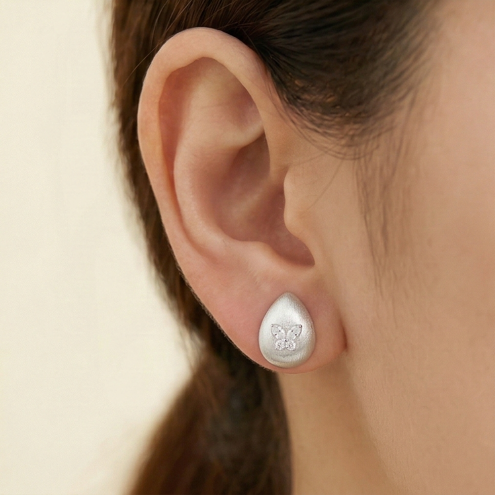 LUXE 925 Sterling Silver Brushed Teardrop Butterfly Stud Earrings Matte Finish LUXE Jewellery for Women