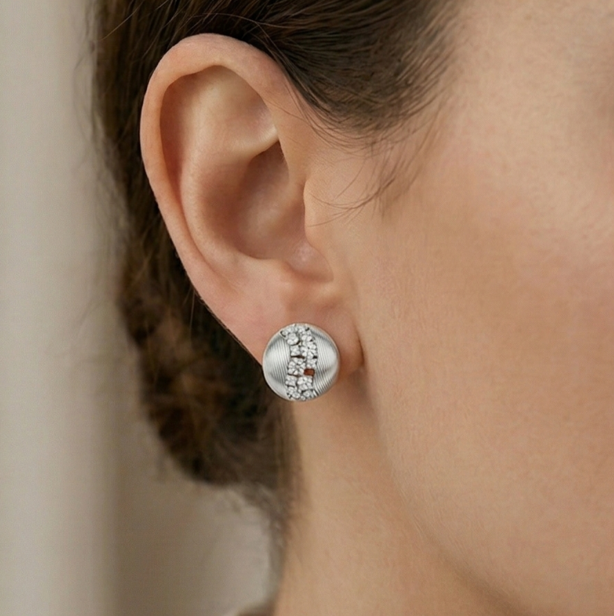LUXE 925 Sterling Silver Textured Round Stud Earrings Rhodium Finish Contemporary Jewellery for Women
