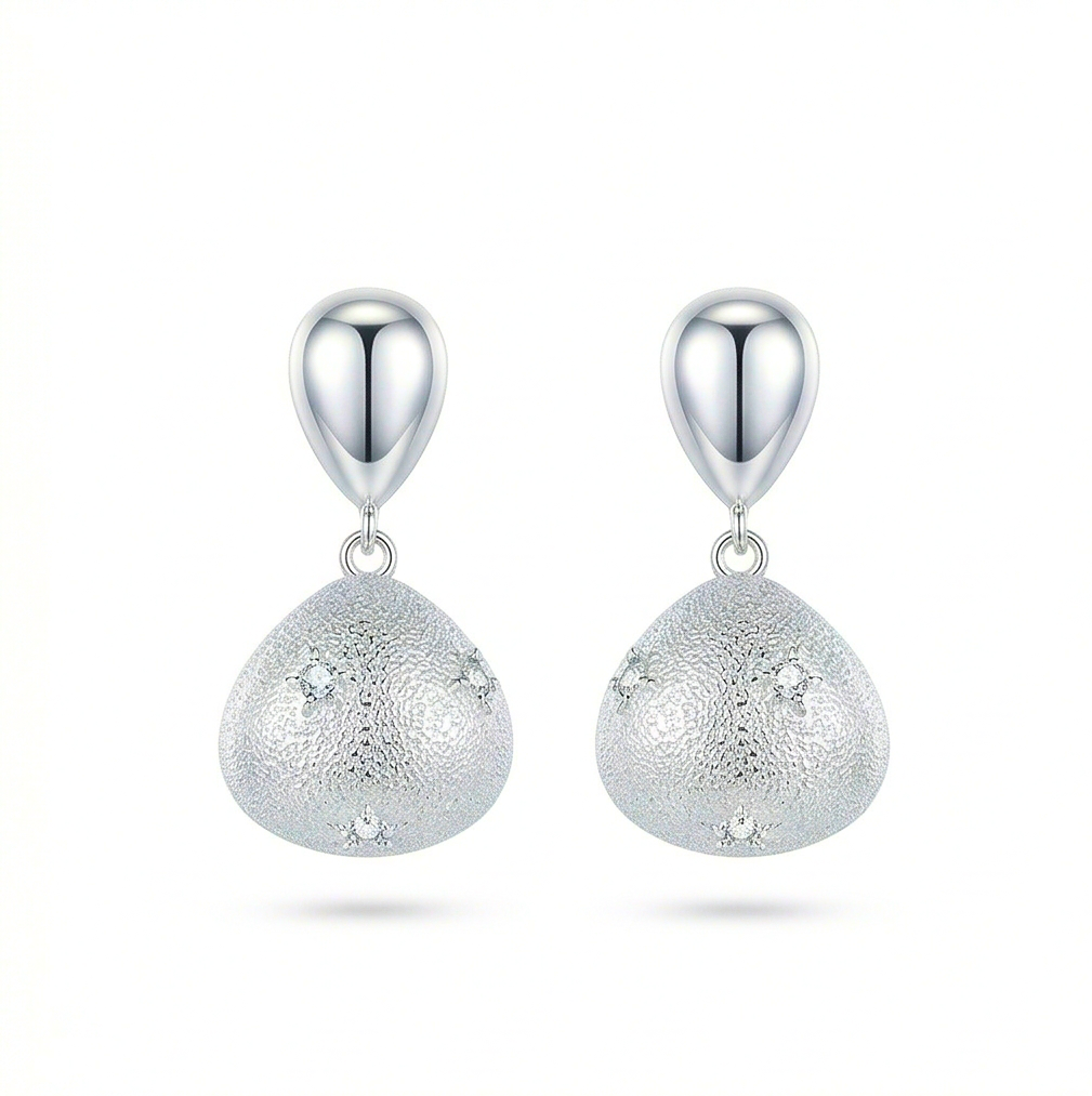 LUXE 925 Sterling Silver Textured Teardrop Dangle Earrings Rhodium Finish Statement Jewellery for Women