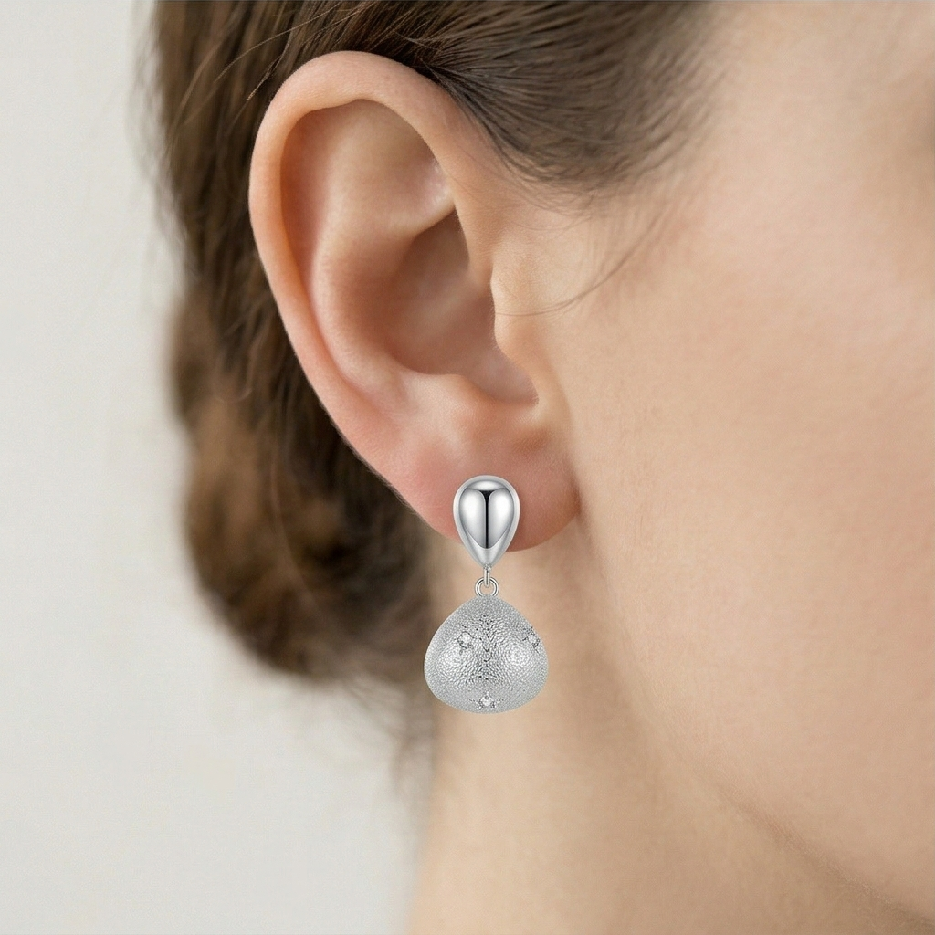 LUXE 925 Sterling Silver Textured Teardrop Dangle Earrings Rhodium Finish Statement Jewellery for Women