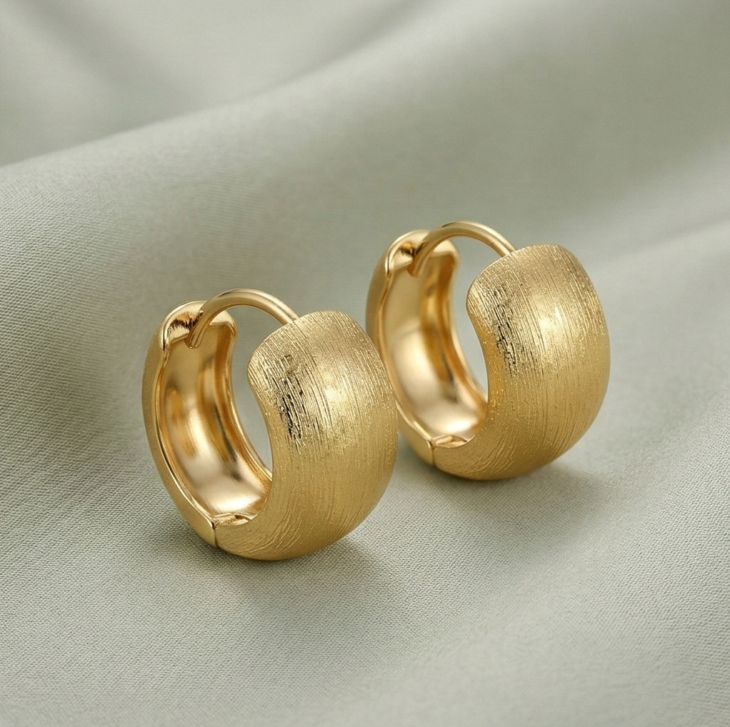 LUXE 925 Sterling Silver Chunky Huggie Hoop Earrings Gold Plated Brushed Finish Everyday Jewellery for Women