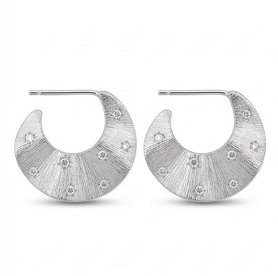 LUXE 925 Sterling Silver Crescent Moon Half Hoop Earrings Rhodium Finish Celestial Jewellery for Women