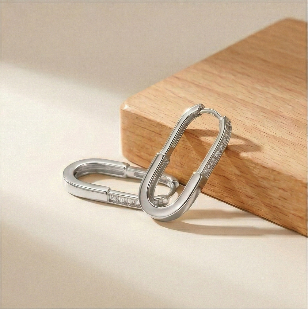 LUXE 925 Sterling Silver Elongated Oval Hoop Earrings Jewellery for Women