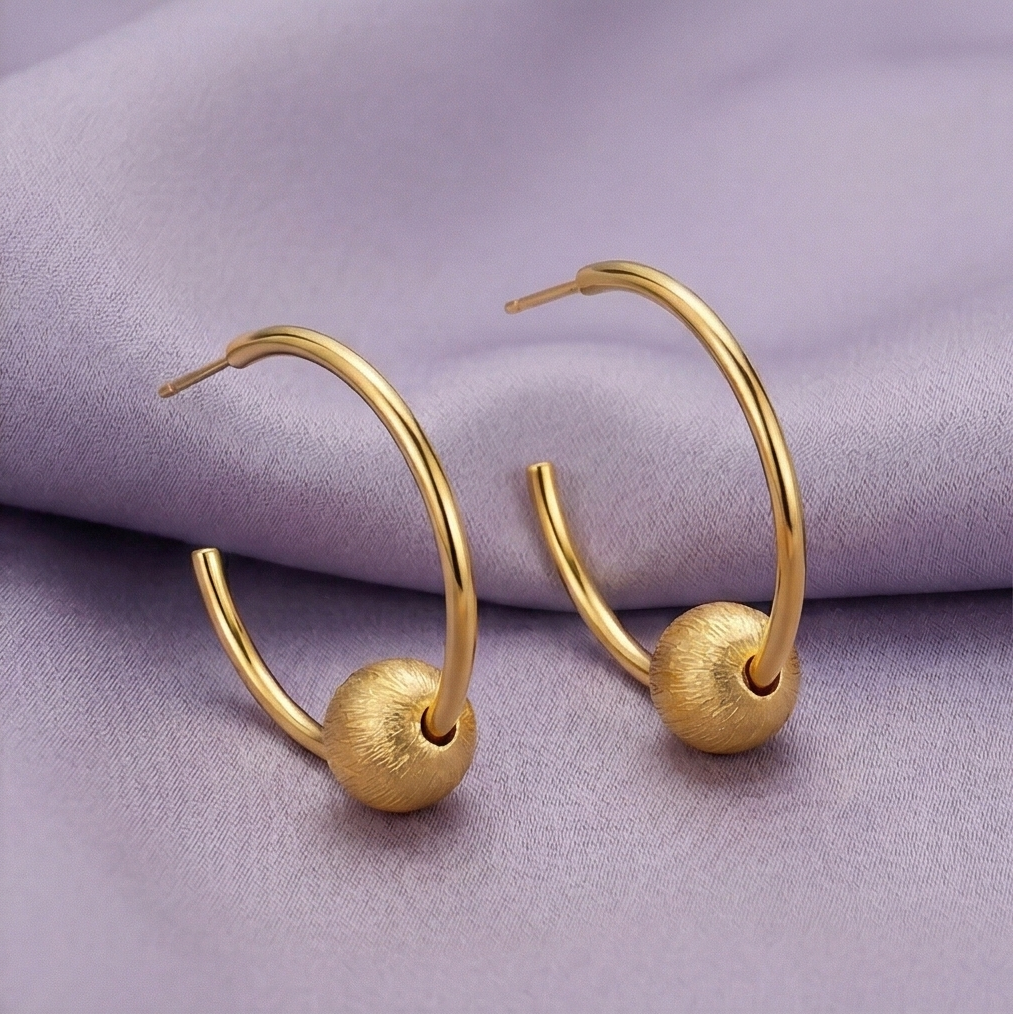 LUXE 925 Sterling Silver Gold Plated Floating Bead C-Hoop Earrings Jewellery for Women