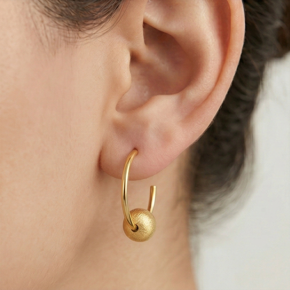LUXE 925 Sterling Silver Gold Plated Floating Bead C-Hoop Earrings Jewellery for Women
