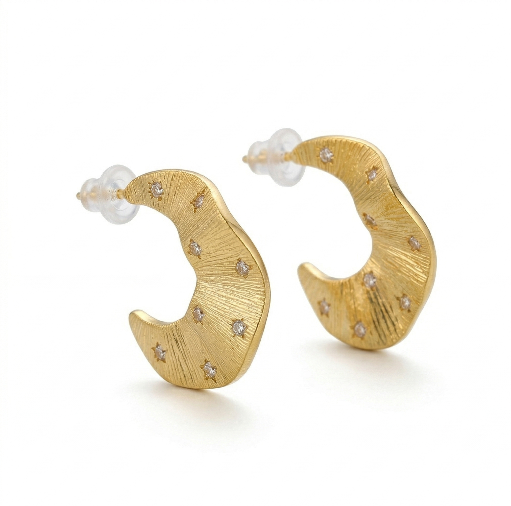 LUXE 925 Sterling Silver Gold Plated Textured Crescent Moon Earrings Bohemian Jewellery