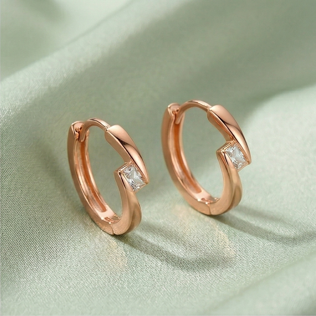 LUXE 925 Sterling Silver Rose Gold Plated Twisted Huggie Hoop Earrings Minimalist Jewellery