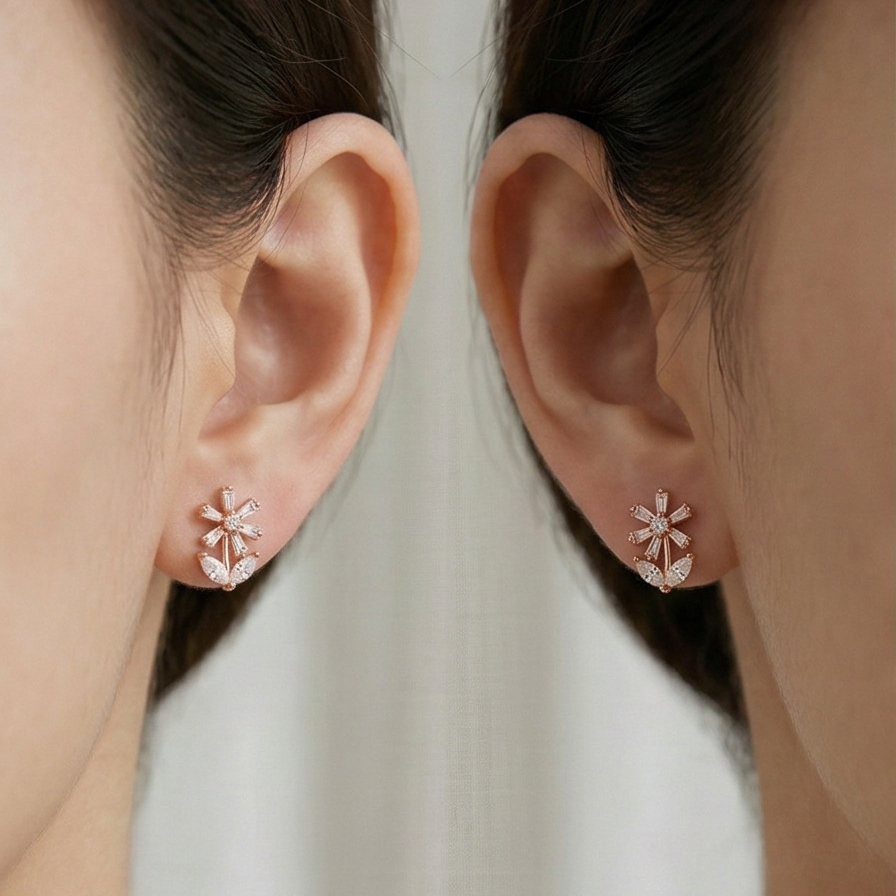 LUXE 925 Sterling Silver Rose Gold Plated Floral Stud Earrings Elegant Jewellery