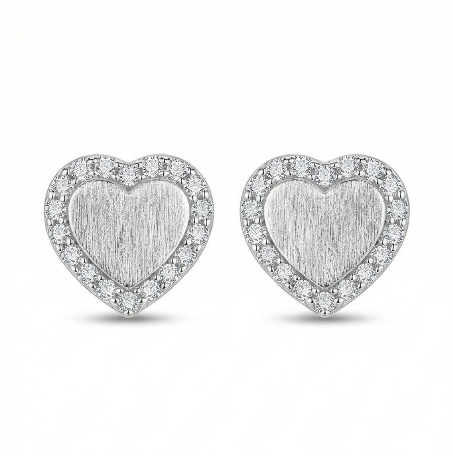 LUXE 925 Sterling Silver Frosted Heart Halo Stud Earrings High Polish Rhodium Finish Jewellery for Women