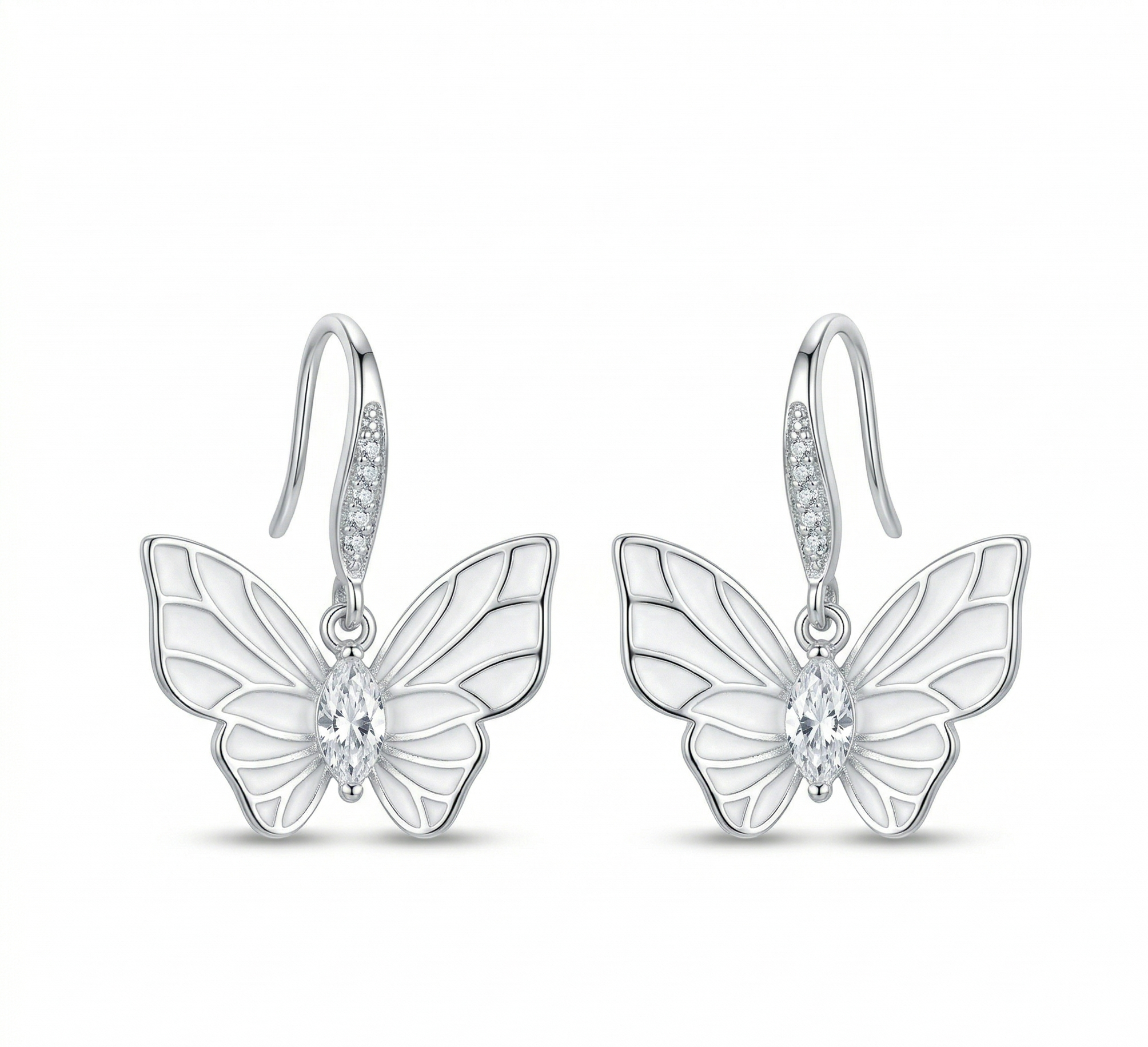LUXE 925 Sterling Silver Butterfly Drop Earrings High Polish Rhodium Finish Jewellery for Women