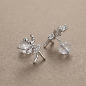 LUXE 925 Sterling Silver Fairy Ballerina Stud Earrings High Polish Rhodium Finish Jewellery for Women