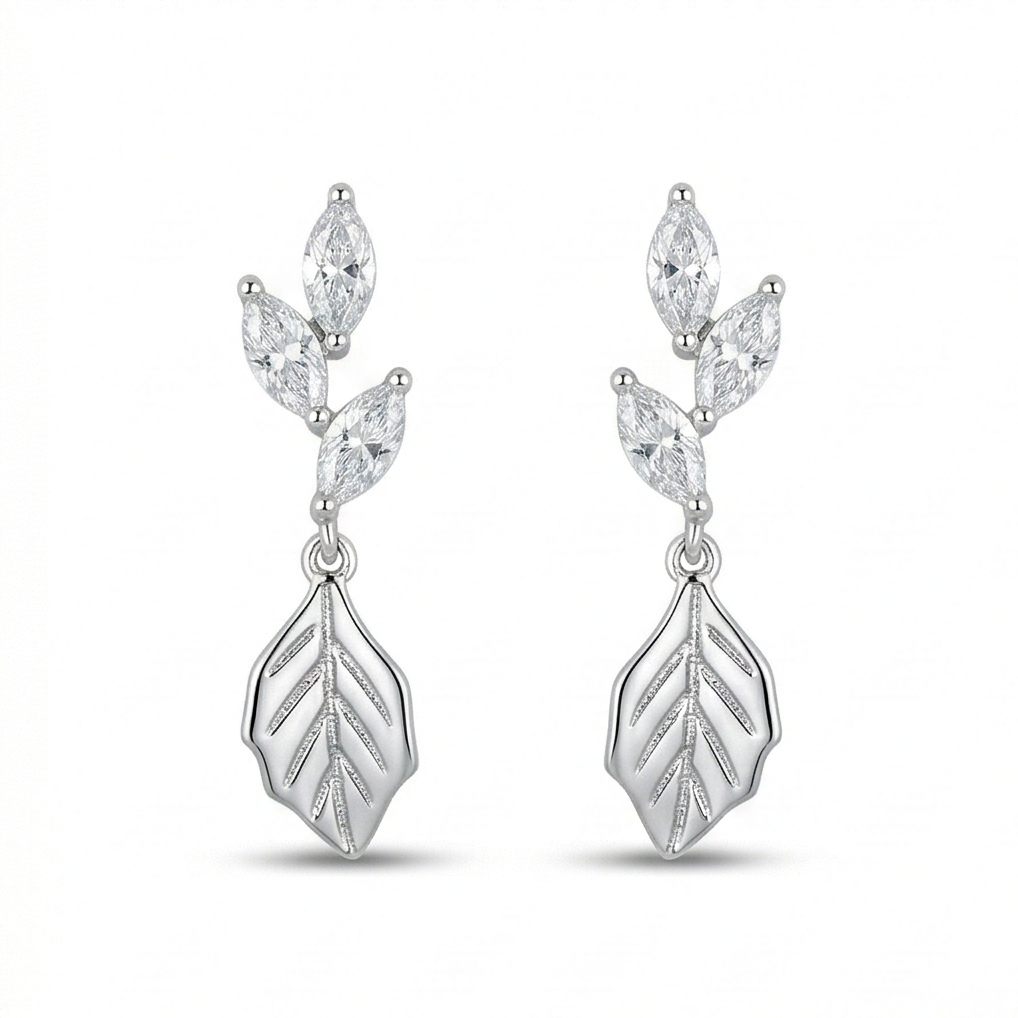 LUXE 925 Sterling Silver Nature Inspired Leaf Drop Earrings High Polish Rhodium Finish Fine Jewellery for Women