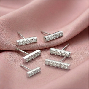 LUXE 925 Sterling Silver Minimalist Bar Stud Earrings Set of 3 High Polish Rhodium Finish Fine Jewellery for Women