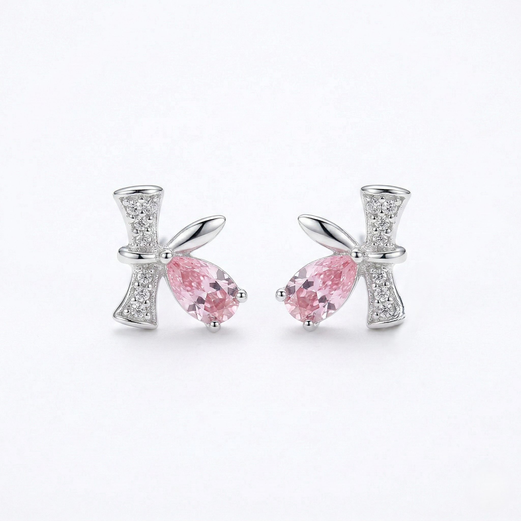 LUXE 925 Sterling Silver Pink Marquise Whimsical Stud Earrings High Polish Rhodium Finish Fine Jewellery for Women