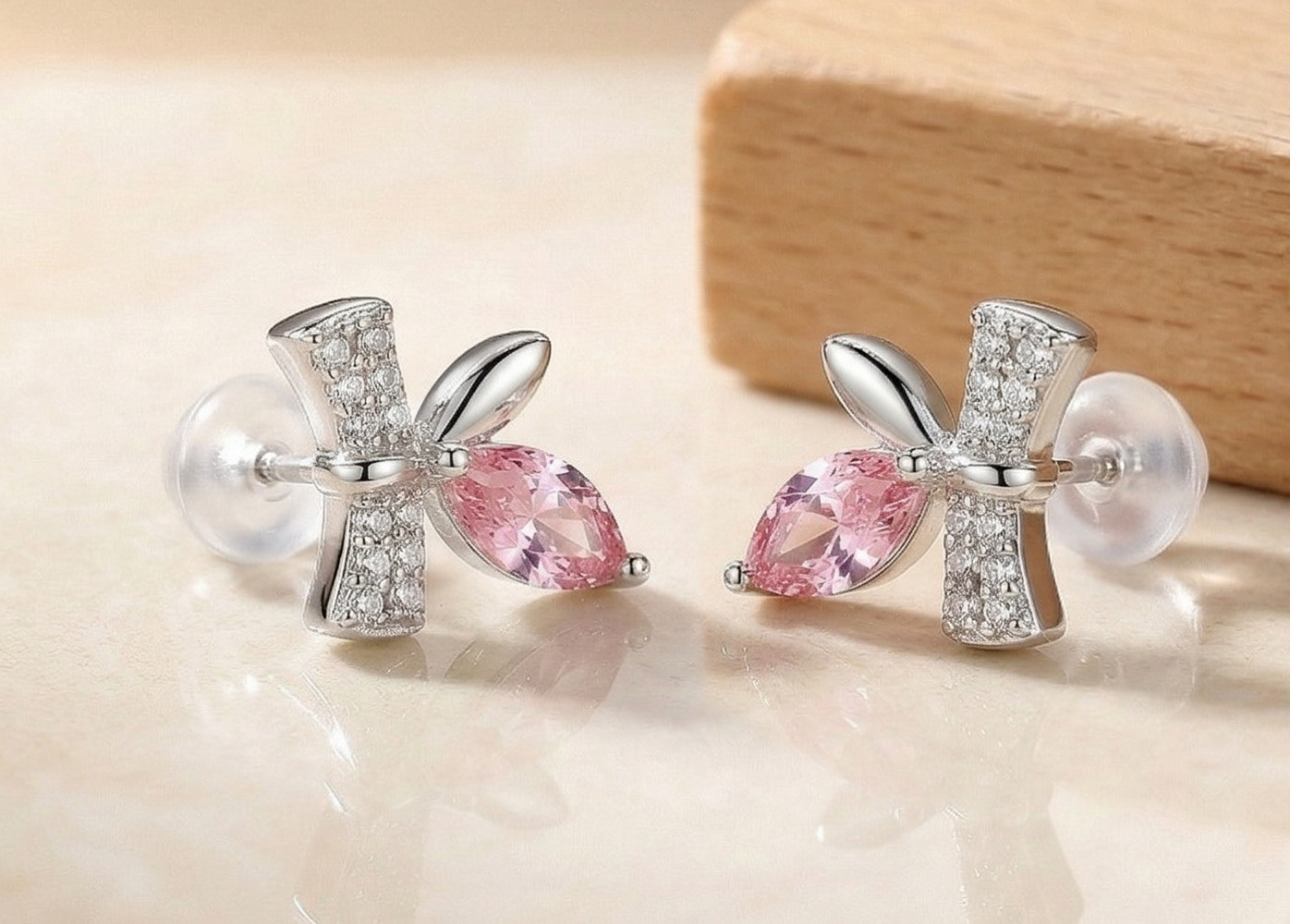 LUXE 925 Sterling Silver Pink Marquise Whimsical Stud Earrings High Polish Rhodium Finish Fine Jewellery for Women