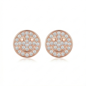 LUXE 925 Sterling Silver Pave Smiley Face Stud Earrings Rose Gold Finish Fine Jewellery