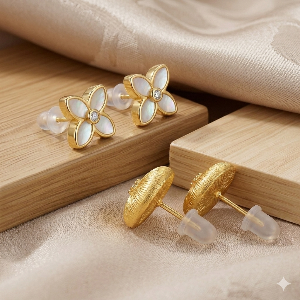LUXE 925 Sterling Silver Gold Plated Sunburst Textured Oval Stud Earrings Vintage Style Jewellery