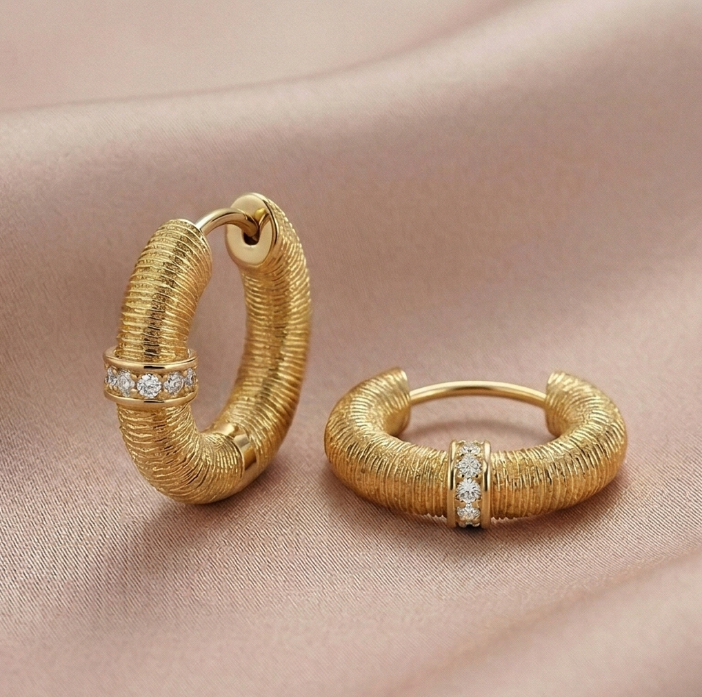 LUXE 925 Sterling Silver Gold Plated Textured Chunky Hoop Earrings Bold Statement Jewellery