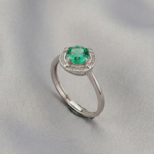 925 Sterling Silver Round Green Stone Halo Ring Adjustable High Polish Jewellery