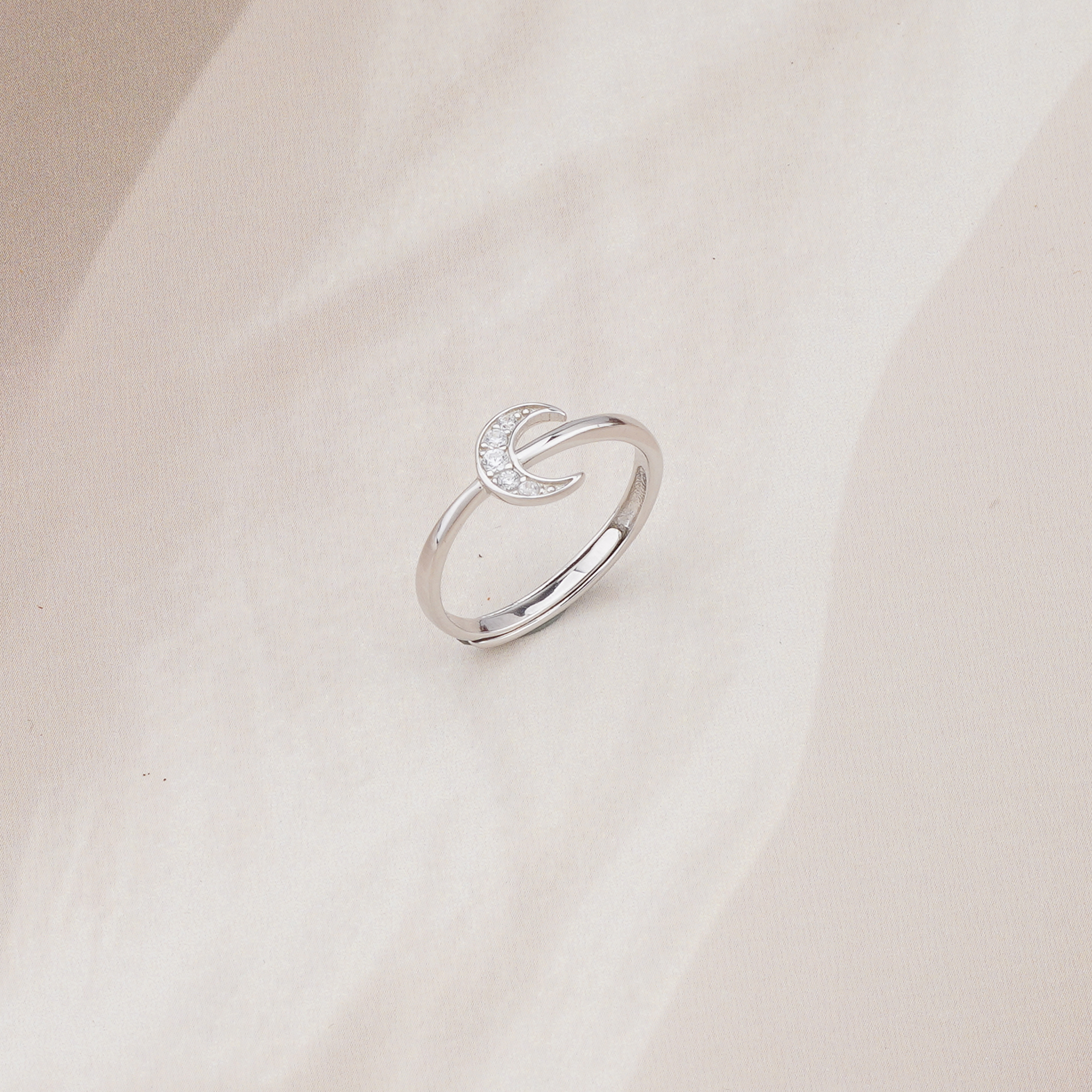 925 Sterling Silver Celestial Crescent Moon Ring for Women, Adjustable Trendy Jewellery