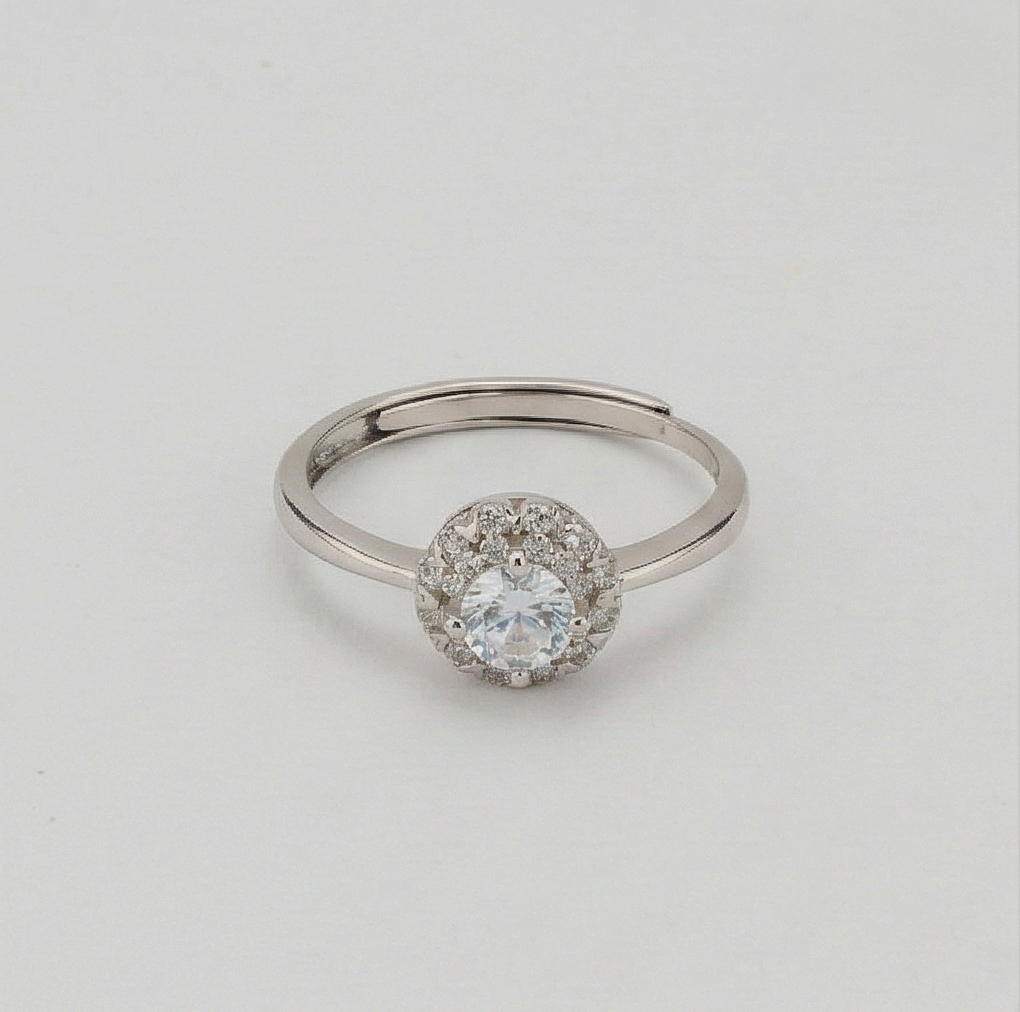 925 Sterling Silver Classic Round Halo Solitaire Adjustable Ring Jewellery for Women