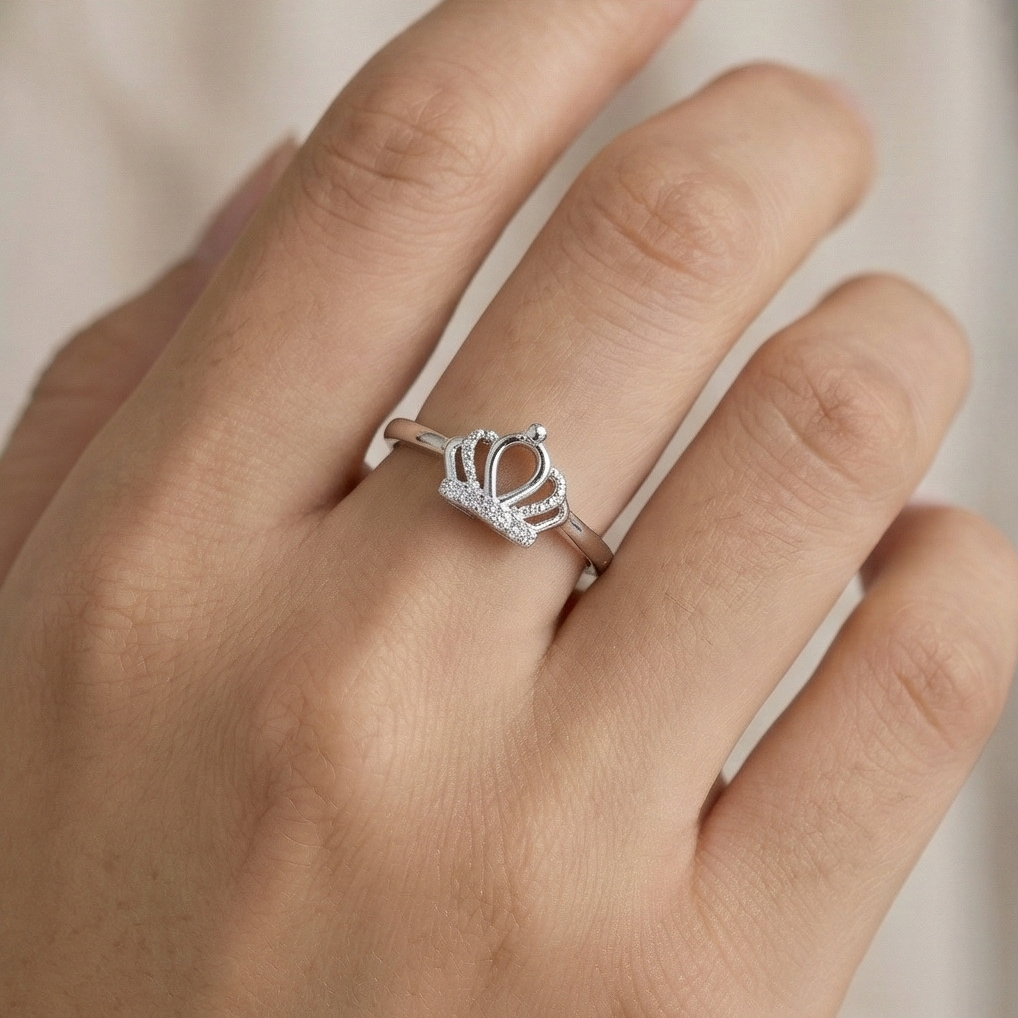 925 Sterling Silver Royal Crown Tiara Adjustable Ring Jewellery for Women