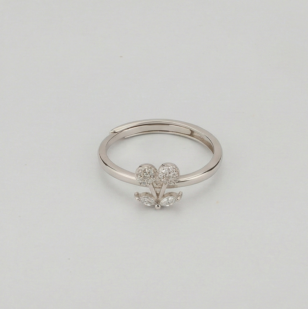 925 Sterling Silver Sweet Cherry Motif Adjustable Ring Jewellery for Women