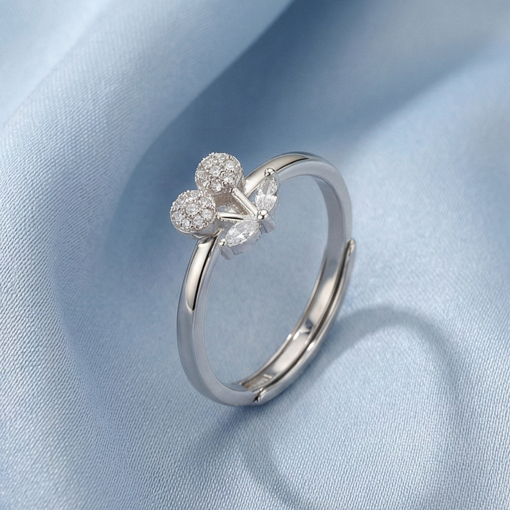 925 Sterling Silver Sweet Cherry Motif Adjustable Ring Jewellery for Women