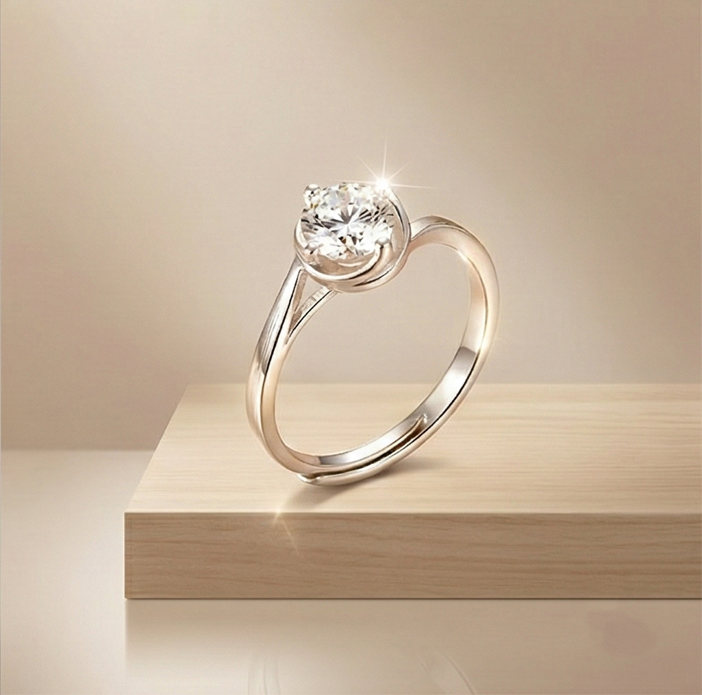 925 Sterling Silver Solitaire Swirl Setting Ring for Women, Adjustable Classic Jewellery