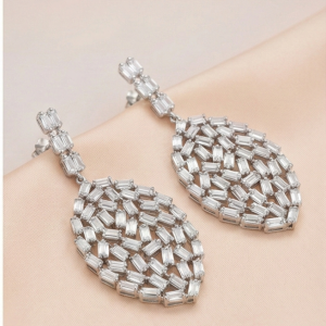 925 Sterling Silver Baguette Mosaic Statement Earrings Party Wear Jewellery for Women