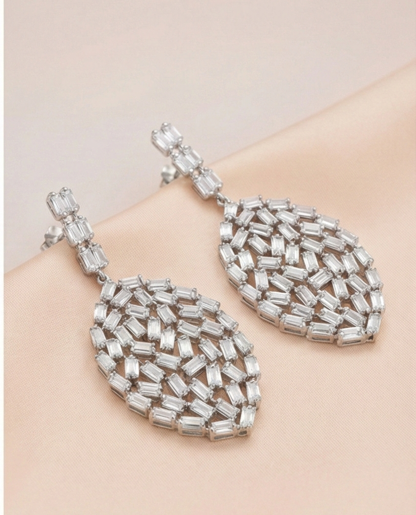 925 Sterling Silver Baguette Mosaic Statement Earrings Party Wear Jewellery for Women