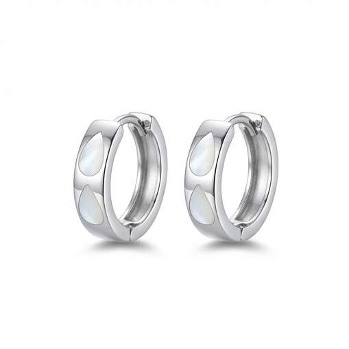 925 Sterling Silver White MOP Pearlescent Teardrop Huggie Hoop Earrings Elegant Jewellery for Women