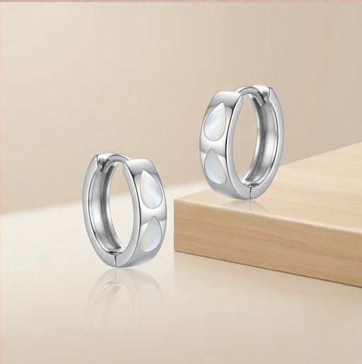 925 Sterling Silver White MOP Pearlescent Teardrop Huggie Hoop Earrings Elegant Jewellery for Women