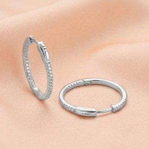 925 Sterling Silver Inside-Out Pave Oval Hoop Earrings Classic Jewellery for Women